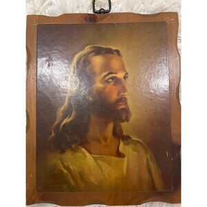Vintage Warner Sallman 1940 Head Of Christ Wood Plaque 8"x10" Religious Litho Pr